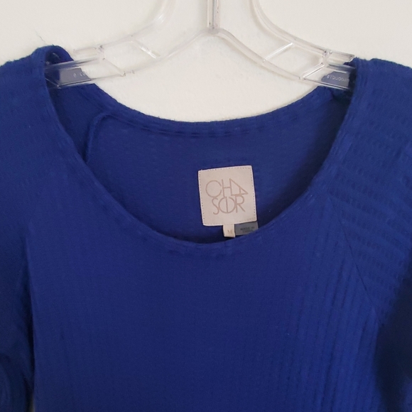 Chaser Blue Waffle Knit Top L - Picture 2 of 8